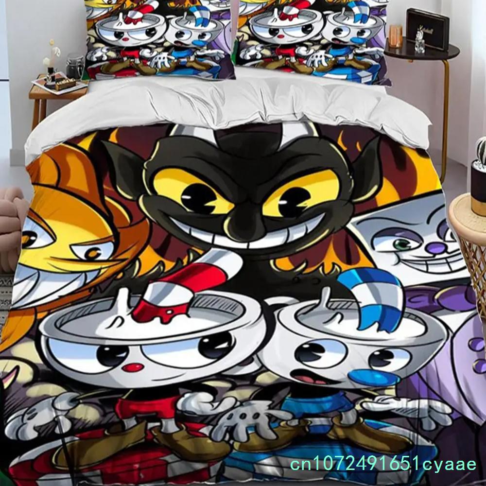 Karikatür Cuphead Ve Mugman Yatak Takımı Erkek Kız İkiz Kraliçe Boy Yorgan Kılıfı Yastık Kılıfı Yatak Çocuk Yetişkin Ev Tekstili Tekstil