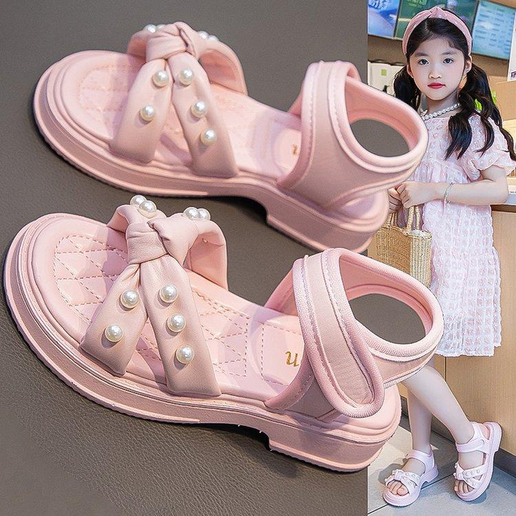 Little Girl Sandals Girls Summer New Pearl Children's Shoes Girls Foreign Princess Shoes Non-slip Beach Shoes