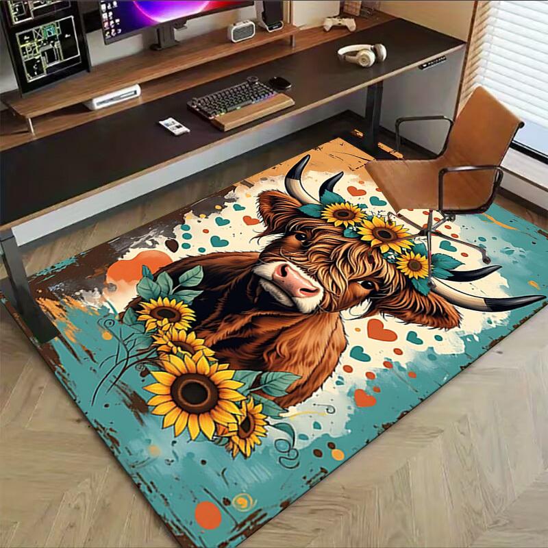 1PC Cow Sunflowers Extra Large Non Slip Floor carpet, Office, family, Studio Large Area Rug Indoor Rugs, Bold Statement Piece