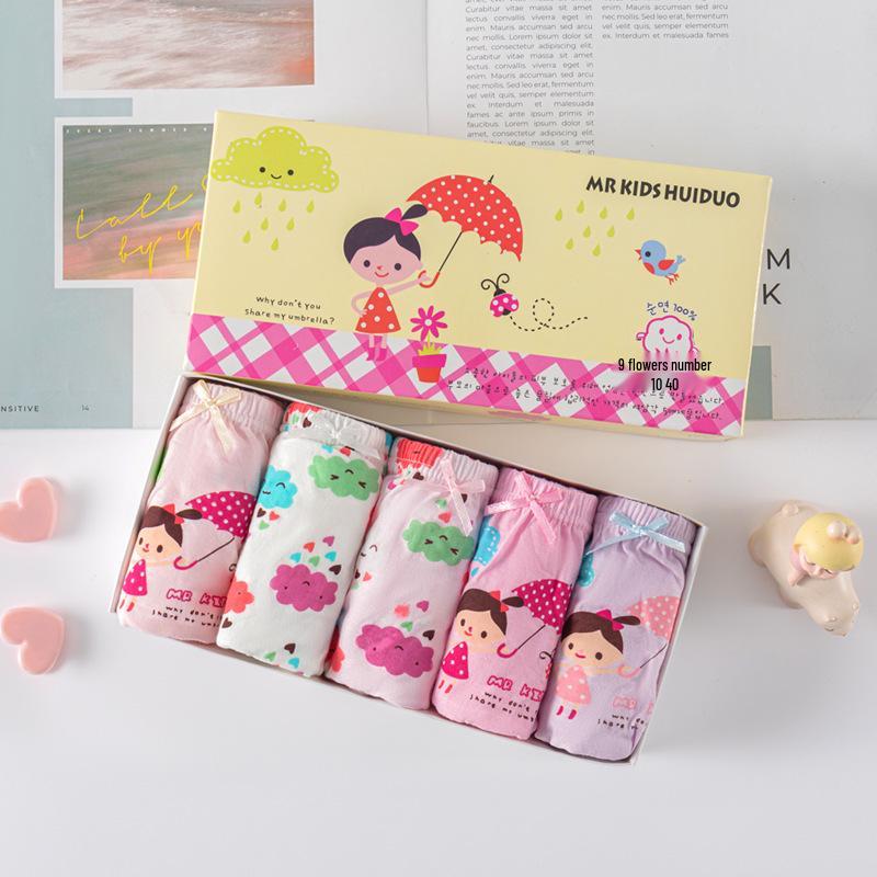 Korean Style Kids' Pure Cotton Cartoon Underwear - Medium & Large Girls' Triangle Shorts