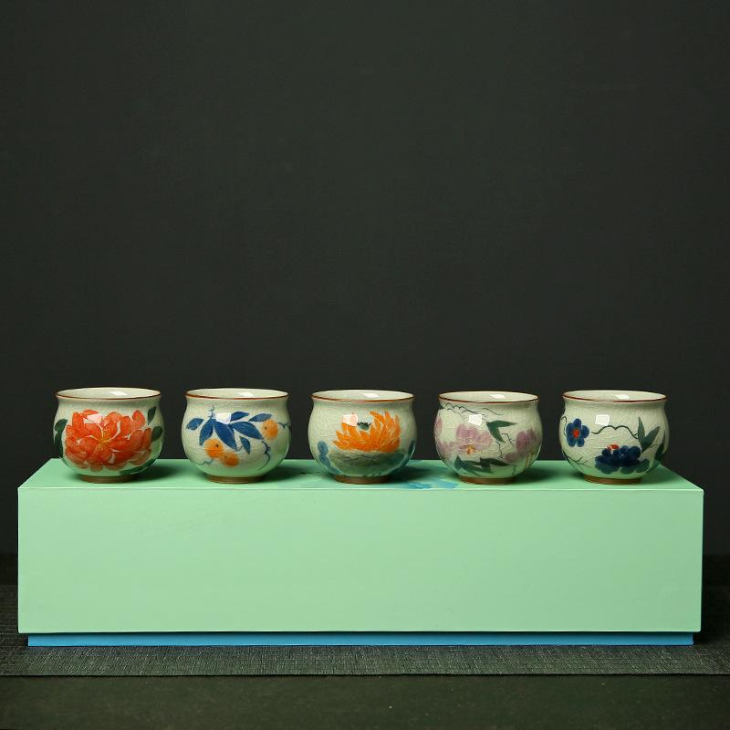 Underglaze Color Ge Kiln Hand-Painted Teacup Master Cup Open Piece Can Raise Teacup Tea Cup Personal Cup Teacup Gift Box