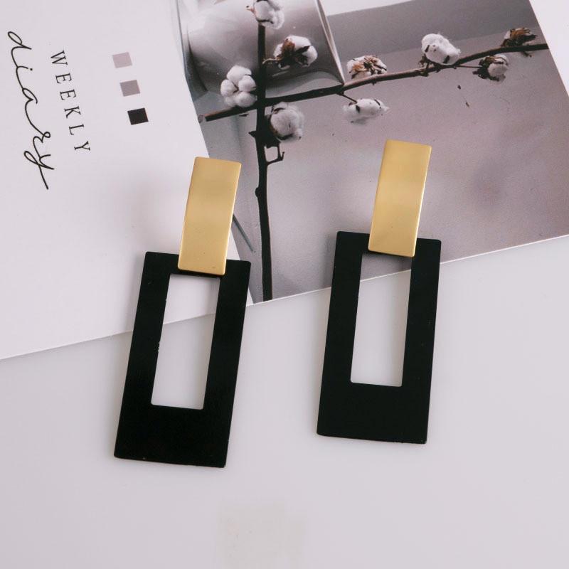 Fashion Square Dangle Drop Korean Earrings For Women Geometric Hollow Gold Black Earring Wedding Kolczyki Jewelry