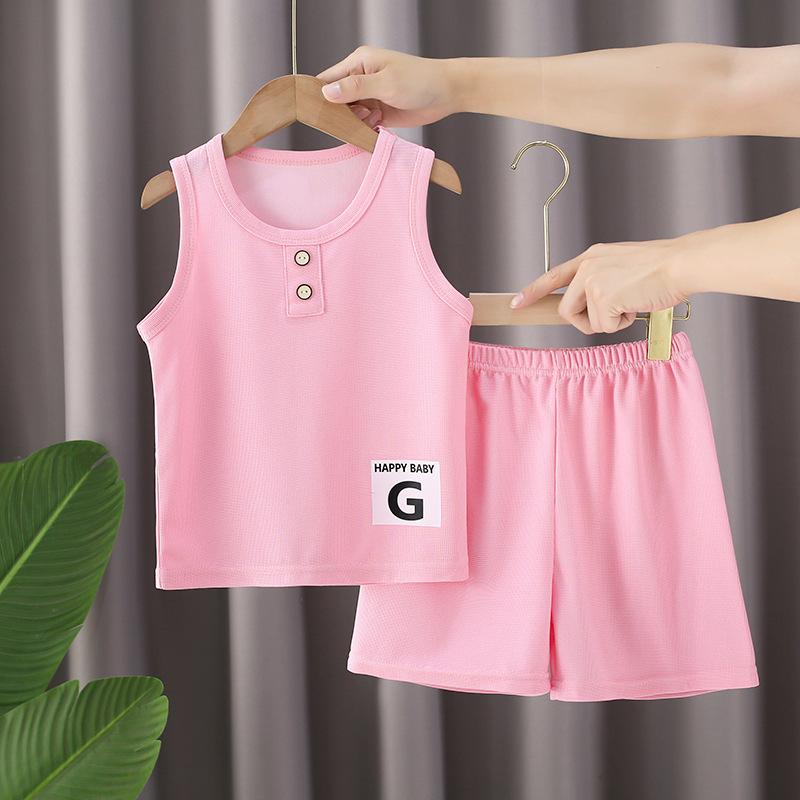 Boys' Casual Summer Waffle Vest and Shorts Set In Light Neutral Tone