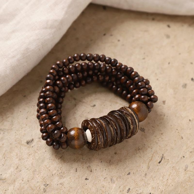 

Wood bead multi-layer bracelet, retro and exaggerated pendant bracelet, Bohemian ethnic style bracelet