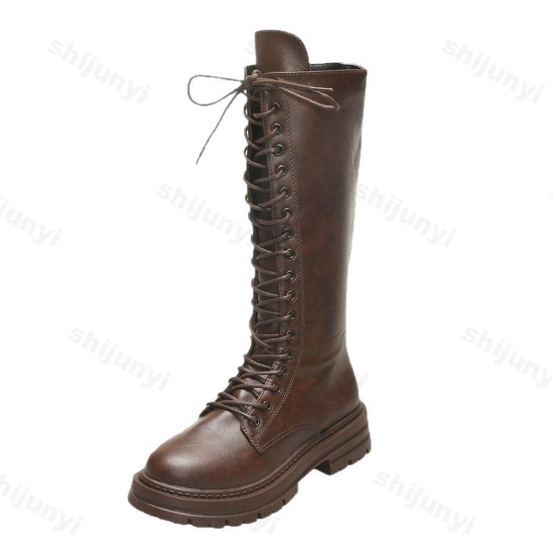 Autumn Winter Thick Heel Knight Boots Women Over Knee High Tube Long Motorcycle Boots New Versatile Square Head Buckle Style