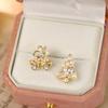 Korean Design Pearl & Jingle Bell Gold-Plated Christmas Tree Stud Earrings