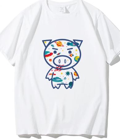 Painted pig cartoon print short-sleeved T-shirt with simple and elegant retro style style top suitable for both men and women