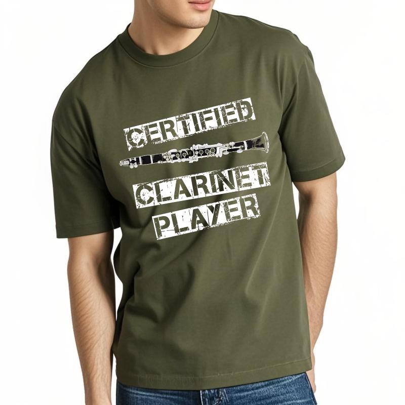 Basic Teenagers Summer tshirt Certified Clarinet Player With Instrument Graphic Short Sleeve Cotton Crew Neck Men Top