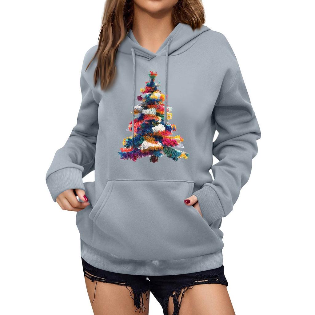 Women's Winter Christmas Printed Pullover Hooded Sweatshirt Fleece Long Sleeve Sweatshirt