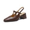 Fashion 2025 New Top Quality Genuine Leather Women Sandals Vintage T-Strap Square Toe Thick Heels Shoes Woman Summer Office Ladies Pumps