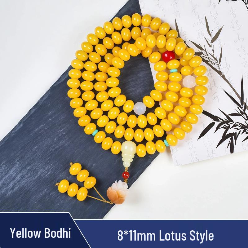 Zen Style Bodhi Root Bracelet with Lotus Pendant for Women, 108 Pink Beads