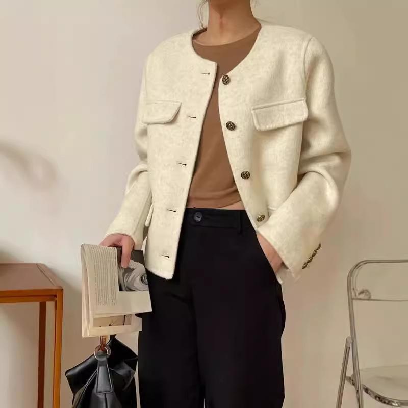 

Двухстороннее кашемировое пальто Xiaoxiangfeng, женское короткое новое корейское осенне-зимнее шерстяное пальто высокого класса M