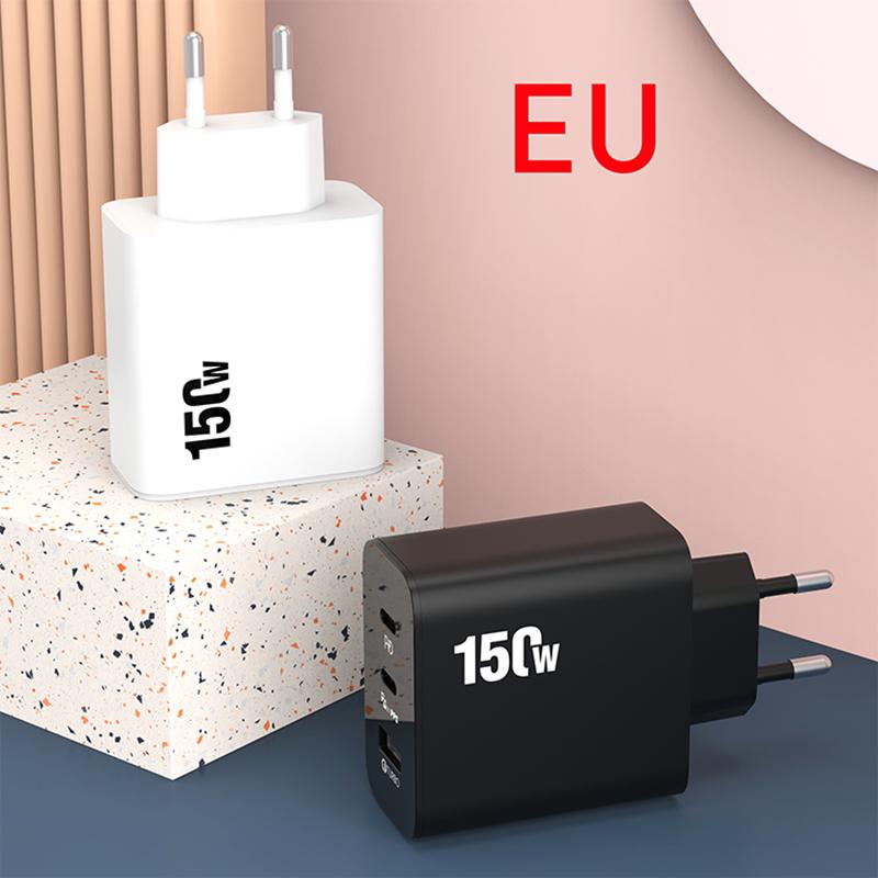 Caricabatterie super rapido da 150 W, ricarica ultra rapida, 3 porte PD tipo C per iPhone, Samsung, Xiaomi