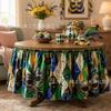 Tropical Plant Print Round Tablecloth Carnival Party Decor Festive Table Skirt In Geometric Abstract Design