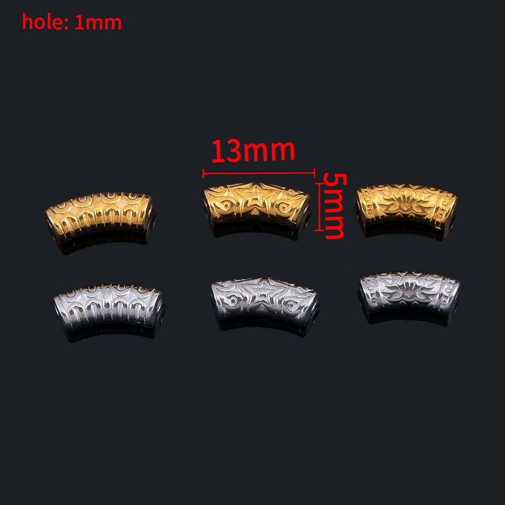 5pcs Stainless Steel Embossed Curved Tube Spacer Beads Necklace Charm Pendant Loose Beads Connectors DIY Jewelry Making Findings