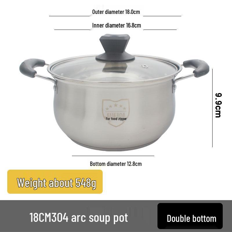 

304 Stainless Steel Double-Ear Curved Soup Pot - Steaming & Boiling Noodle Pot Steamer