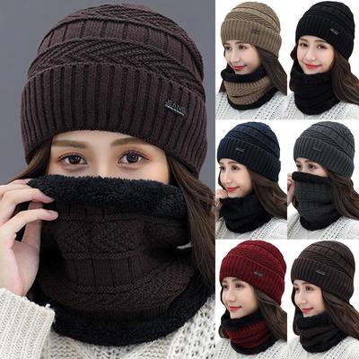 2Pcs Knitting Hat Scarf Set Women Neck Warmer Winter EMA