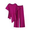 Fashion Suit Irregular Round Neck Waist Knitted Top Two-piece Set High Waist Thin Wide Leg Pants Trousers