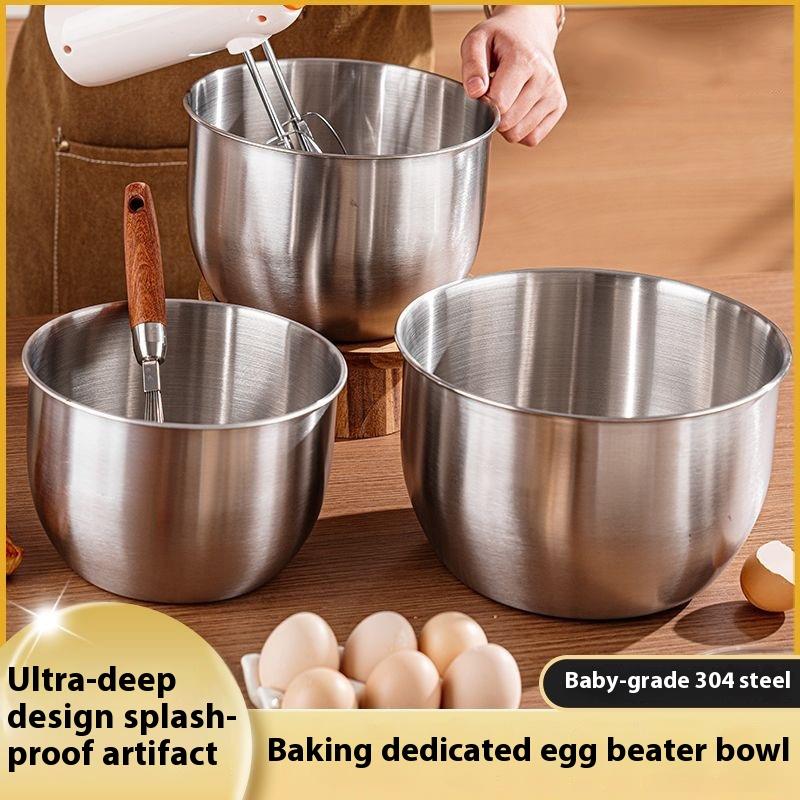 Stainless Steel Mixing Bowl Deep Design Cooking Baking Cake Bread Salad Egg Beater Basin Fruit Container Kitchen Cooking Tools