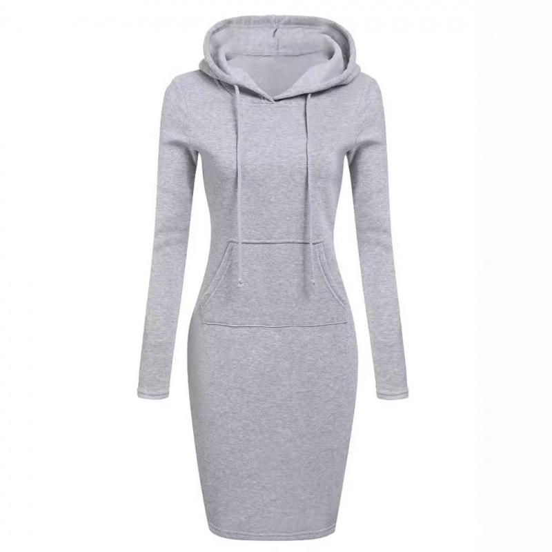 

New Autumn/Winter Women s Solid Color Hooded Long Sleeve Dress XL