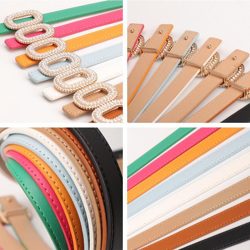 Women's PU Leather Belt Shiny Rhinestone Pearl Buckle Lightweight Waist Accessory for Jeans Daily Casual Wear