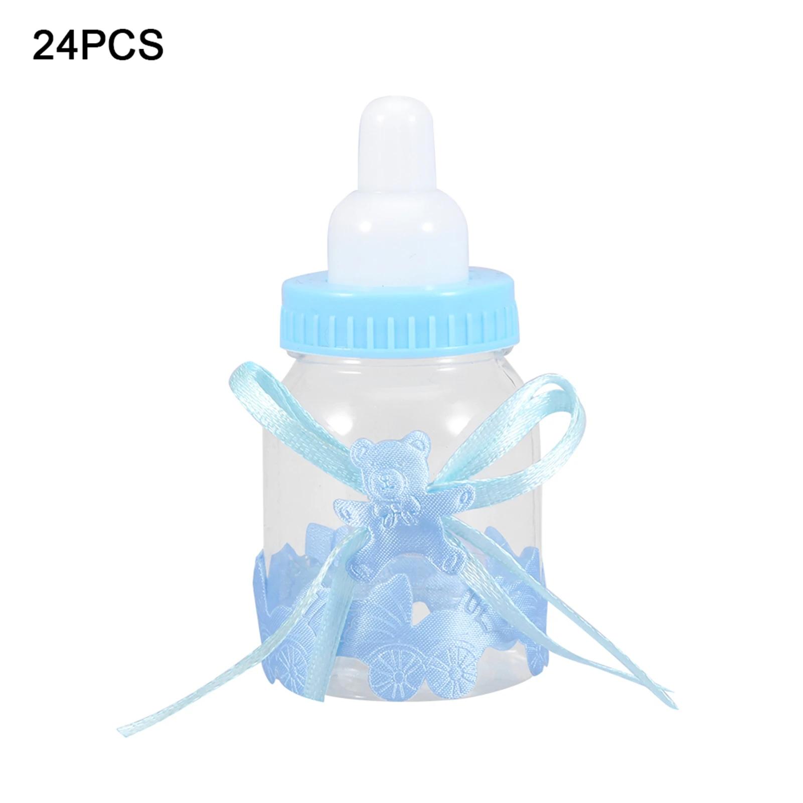 

24pcs Fillable Bottles Sweet Candy Box Gift Packaging Baby Shower Wedding Party Decorations With Cute Bear Bowknot Ribbons As shown розовый