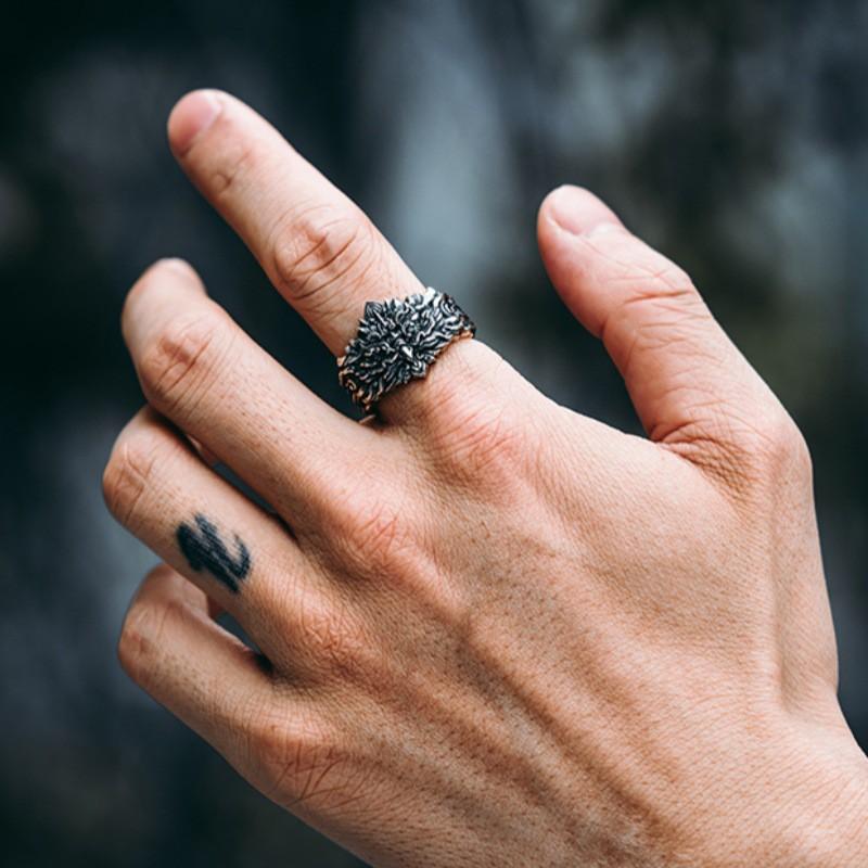 Adjustable Open Ring Men Vintage Golden Garuda Bird Design Geometric Statement Plated Unisex Jewelry