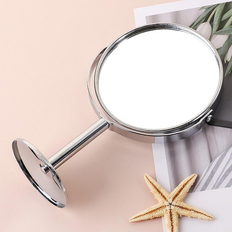 1PC high definition double-sided desktop cosmetic mirror stainless steel magnifying glass cosmetic mirror, small mirror office bedroom table rotation