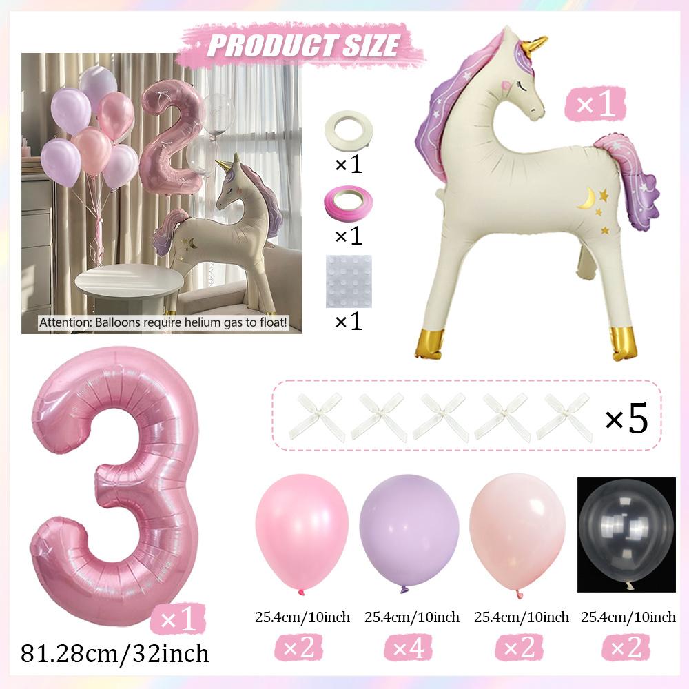 20pcs Standing Unicorn Horse Balloon Set 32 Inch Pink Number 0-9 Foil Balloons Standing Pegasus Birthday Party Decoration