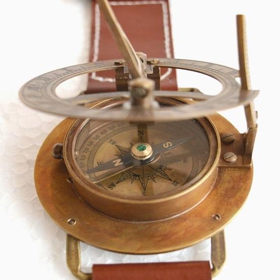 Brass Nautical Sundial Compass Wristwatch Antique Vintage Nautical Gift