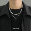 New Cross Bead Necklace For Man Woman Charm Titanium Steel Double-layer Clavicle Chain Unisex Style  Wholesale