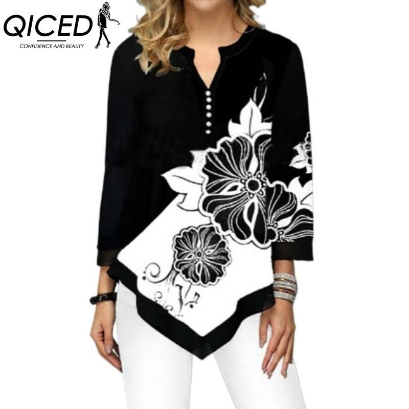 QICED Damenmode Lässige V-Ausschnitt Blusen & Hemden