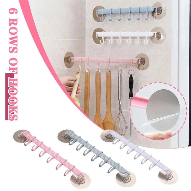 1pc White Suction Cup Type Hook 6 Rows for Kitchen Bathroom Corner Suspension Without Marks Hanger Hook