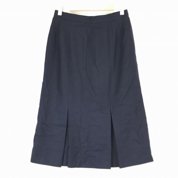 

80s-90s Vintage Burberry’s Inverted Pleats Skirt Knee Length 9AR M Navy Herringbone(USED)
