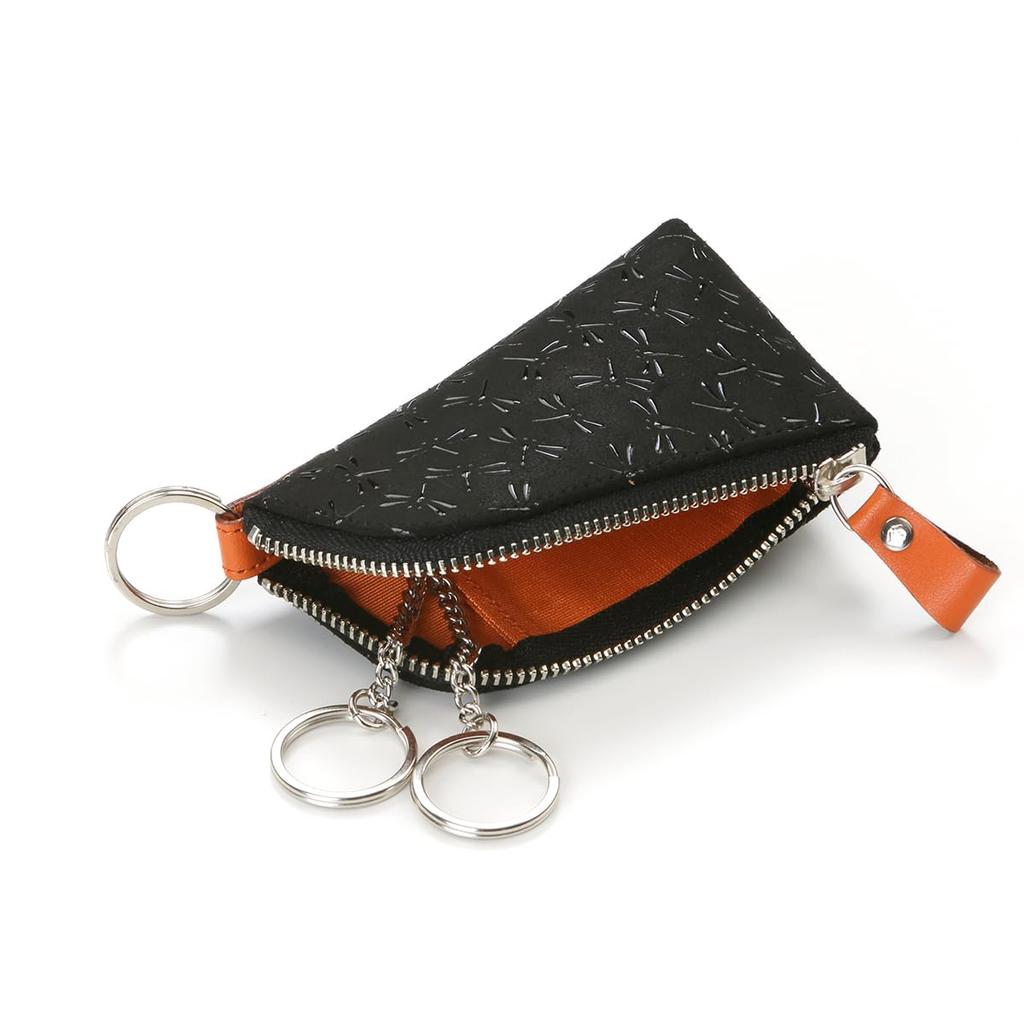 Inden HISOCA Hisoka Traditional Craft Koshu Inden Deerskin Lacquer Original Brand Key Case Black with Black Lacquer Dragonfly Design [Inden-ya]