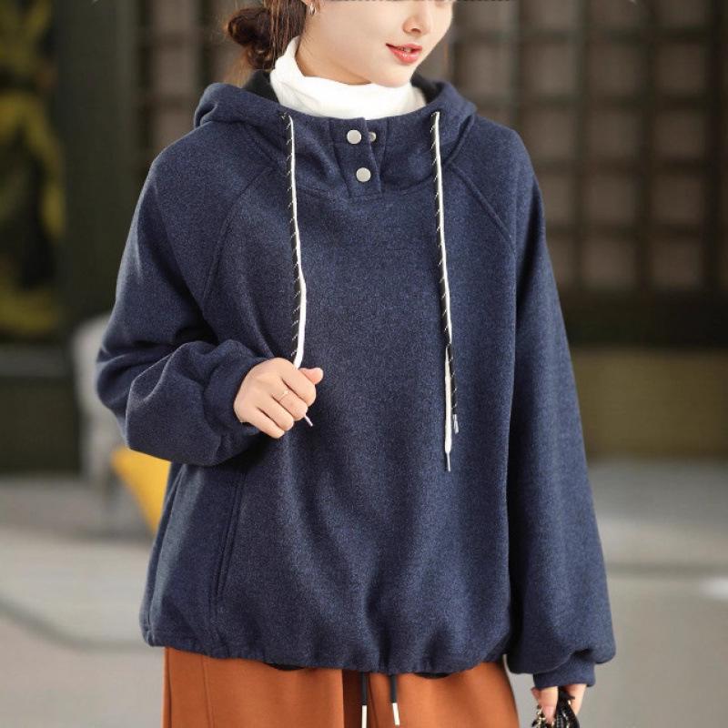 2025 Women's Winter Woolen Hooded Sweatshirt with Inner Velvet Layer - Thick, Warm Pullover Hoodie (Style 1011)