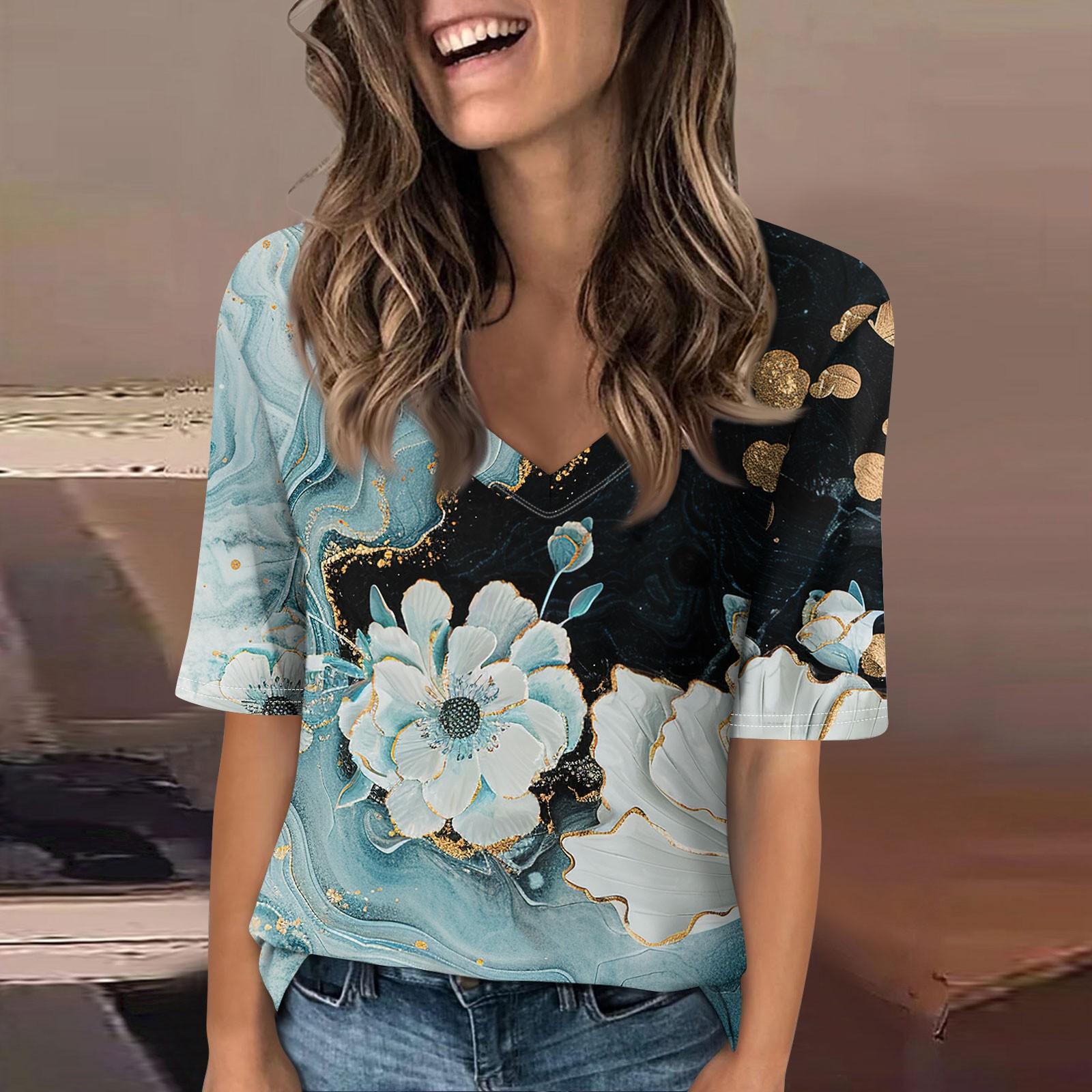 

Рубашки для женщин, модные футболки с v-образным вырезом, повседневные летние футболки с принтом, футболка, блузка, топы с короткими рукавами для женщин L чёрный