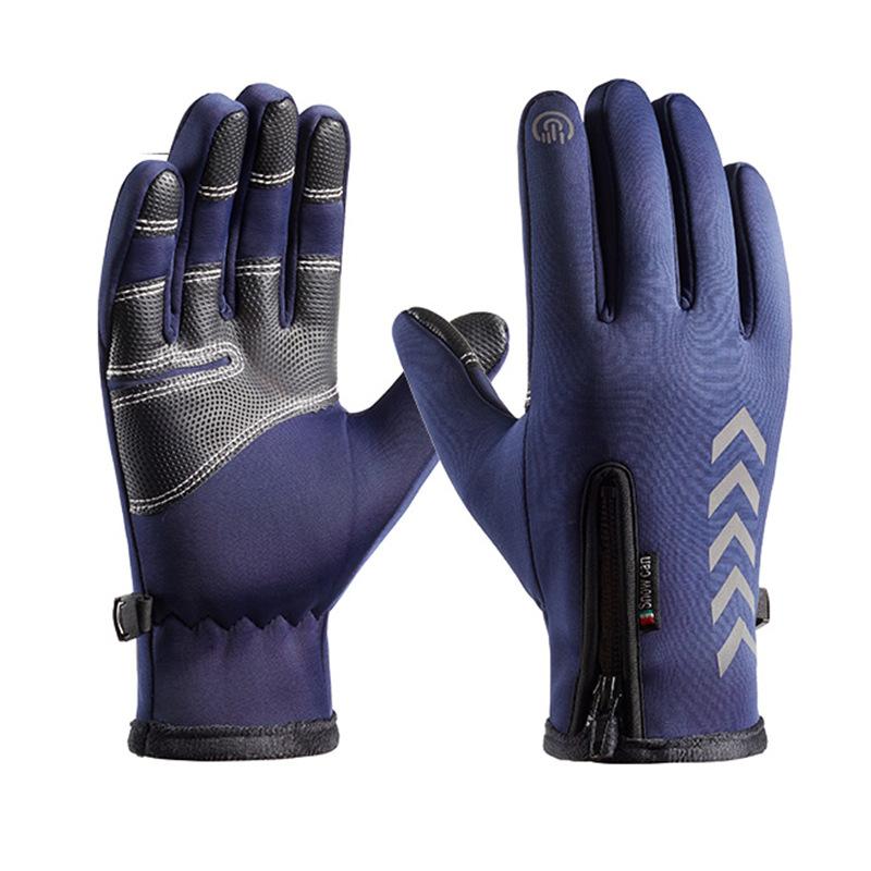 Cycling Gloves for Men Reflective  Waterproof  Zipper Outdoor Warm  Fleece and Thickened Mountaineering Sports Gloves for Women