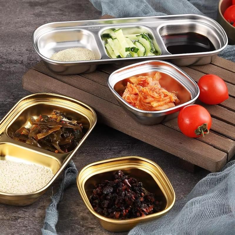 304 Edelstahl Koreanische Art Speiseteller, Goldener Dipteller Saucenplatte, Grillgeschirr Multifunktionales Geschirr
