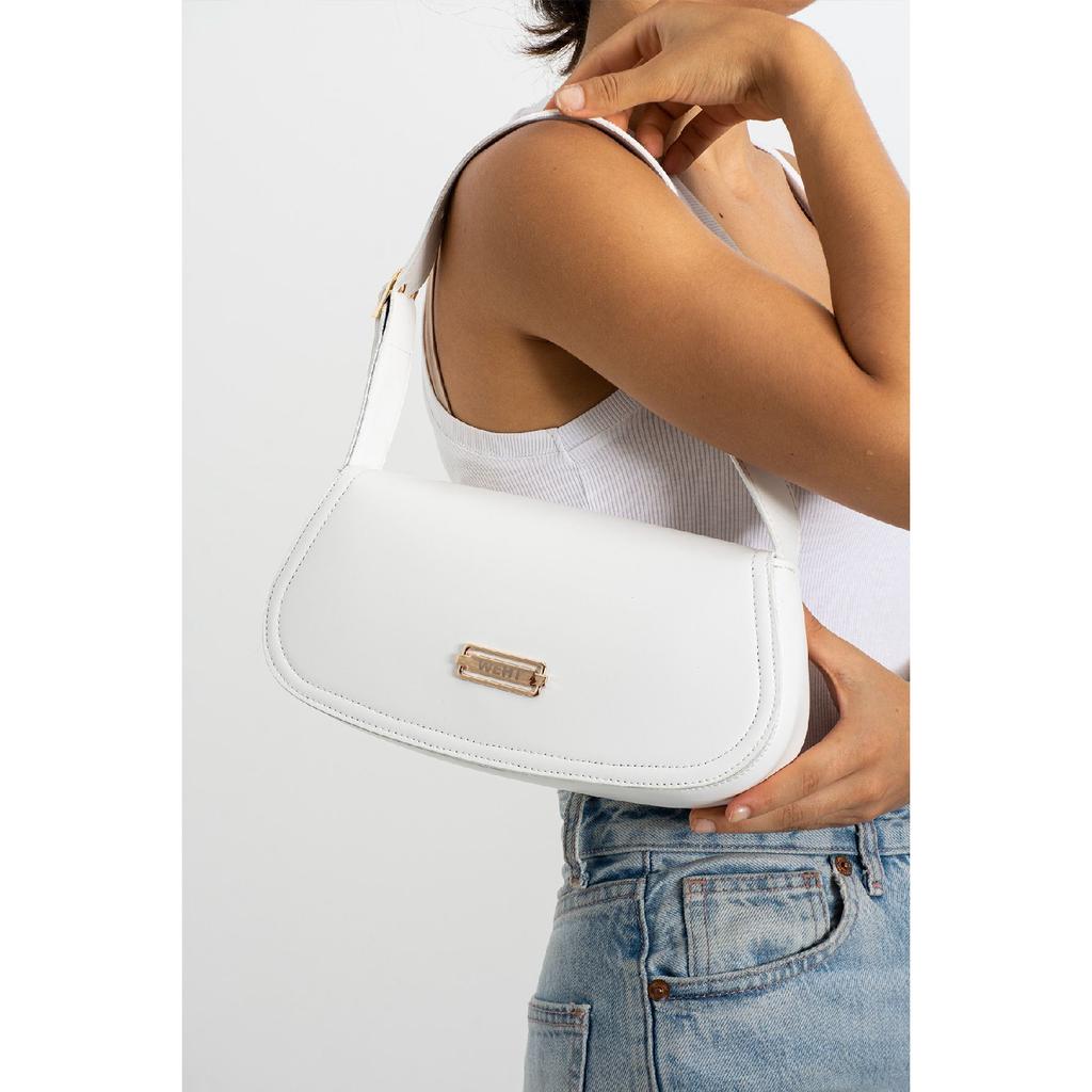 Women's Baguette Lined Snap Closure Handbag And Shoulder Bag