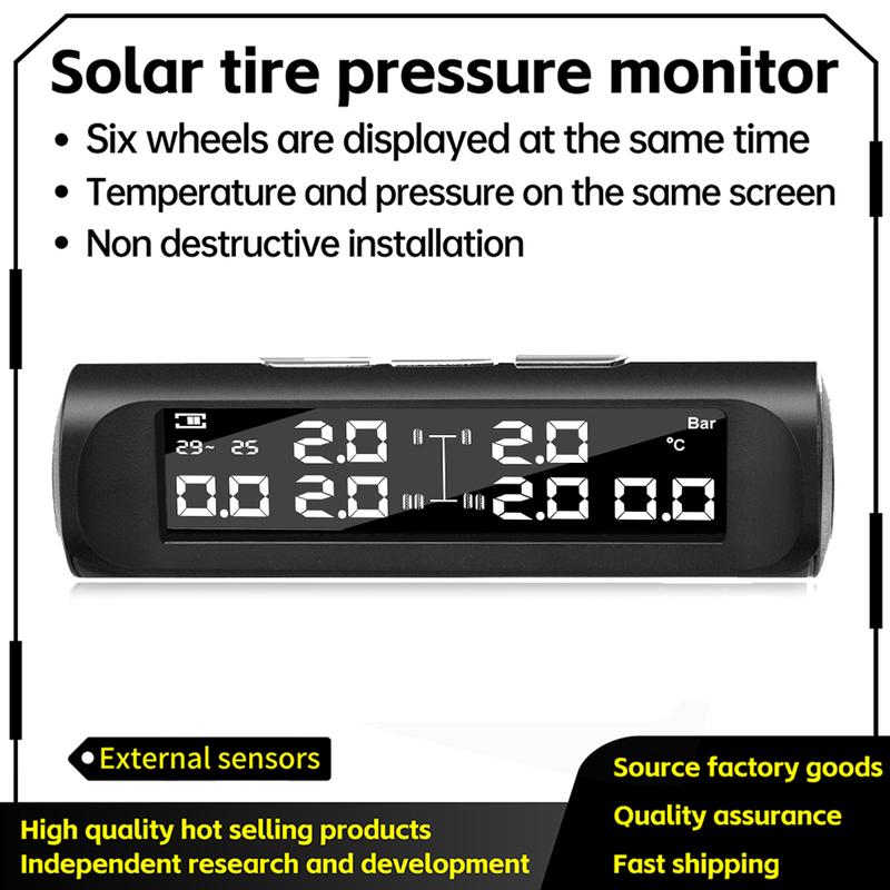 T1 Truck 6-Wheel External Tire Pressure Monitoring Solar Energy/usb Powered Temperature Tire Pressure Monitoring Rv/pickup Truck T1