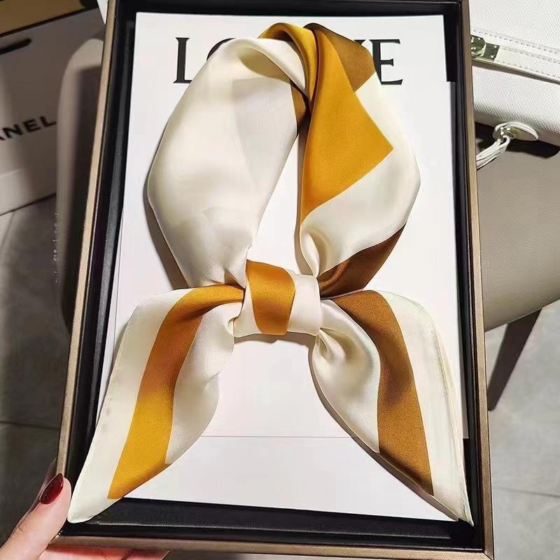 New silk scarf women's fashion versatile sense 70 square scarf neck protection scarf spring and autumn retro scarf tied bag
