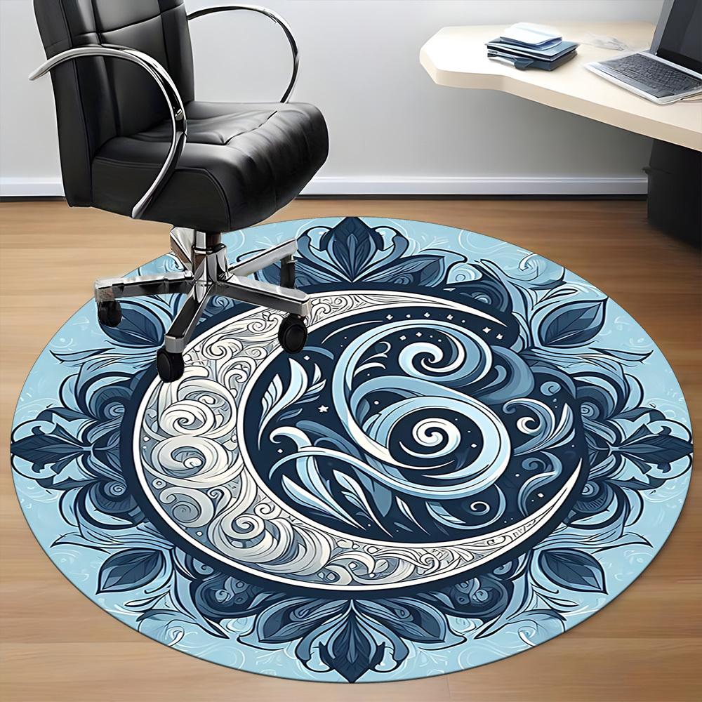 1pc Moon Swirls Office Round Area Rug, Mat Suitable For Office, Under Office Chairs Bedroom Living Room Home Decor, Room Deco