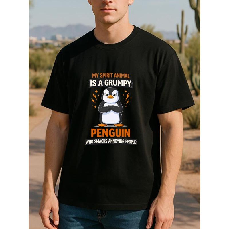 European Size "My Spiritual Animal Is The Irritable Penguin." This Summer Fashion T-shirt with A Cute Funny Penguin Style Casual Short-sleeved T-shirt