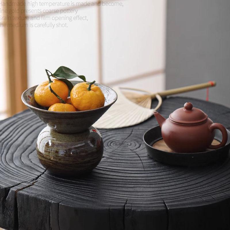 Retro Highfoot Dessert Bowl Ceramic Fruit Snack Plate Dried Fruit Dessert Plate Set Table Beautiful Dessert Dish Ice Cream Cup