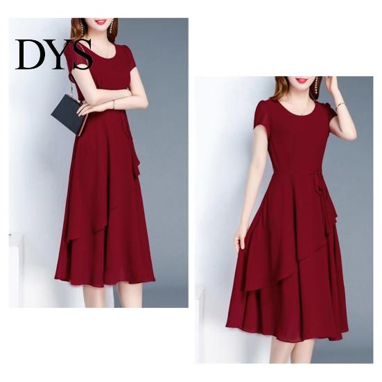 Prom Dress Lady Summer A-line Patchwork Midi O Neck Short Sleeves Dating Lace-up Waist Solid Color for Parties Commuting Slim Look