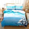 SailBoat Sea Bedding Set Ocean Sunset Scenery Duvet Cover Pillowcases Twin Full Queen King Size for Kid Adult Gift Bed Linen