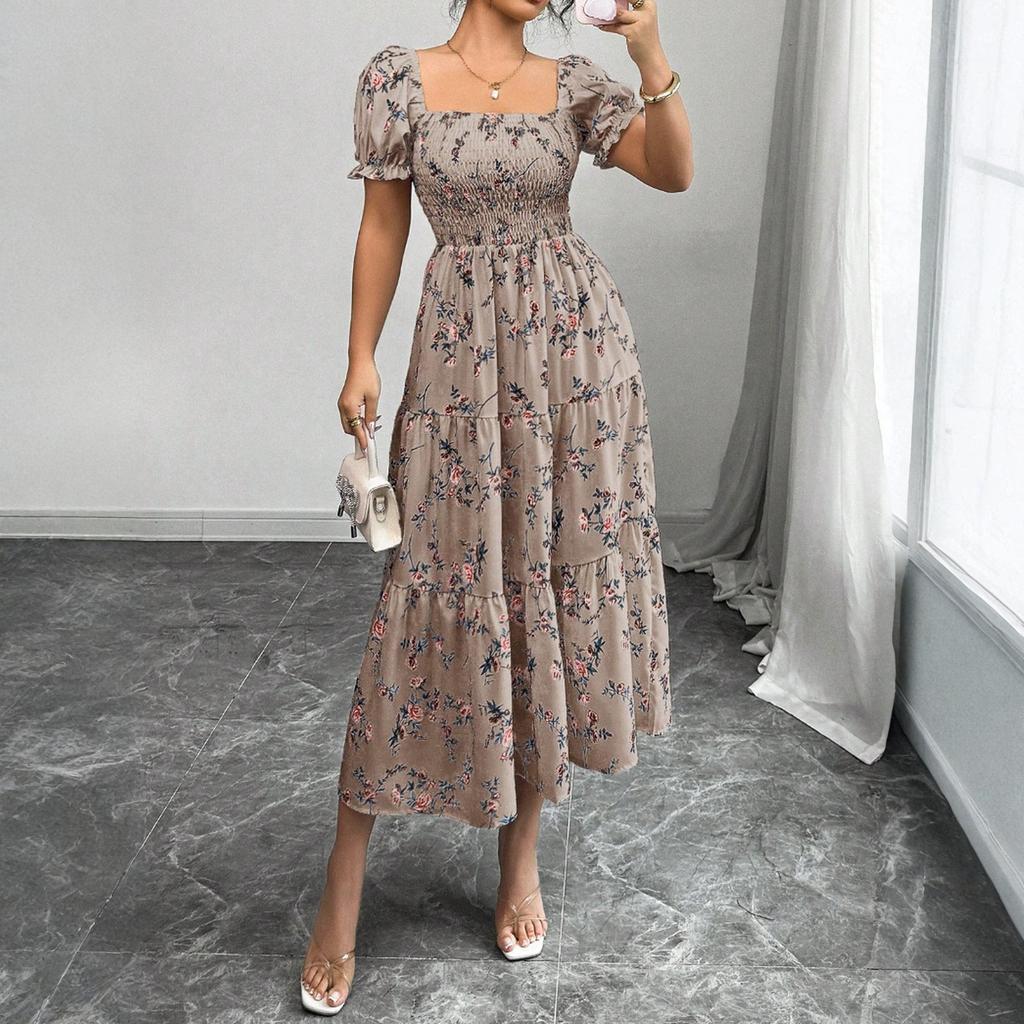 Women's Dress Casual Flowy Dresses square neckline Vocation Boho Beach Sundress
