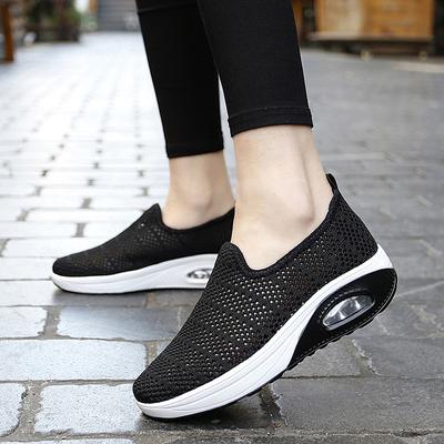 Mode Echte Luftpolsterschuhe Frau Atmungsaktives Mesh Flache Plattform Damenschuhe Casual Slip on Damen Loafer Swing Wedges Damenschuh