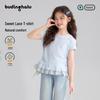 Pudding Haru Girls' Sweet Lace Plaid Short Sleeve T-Shirt